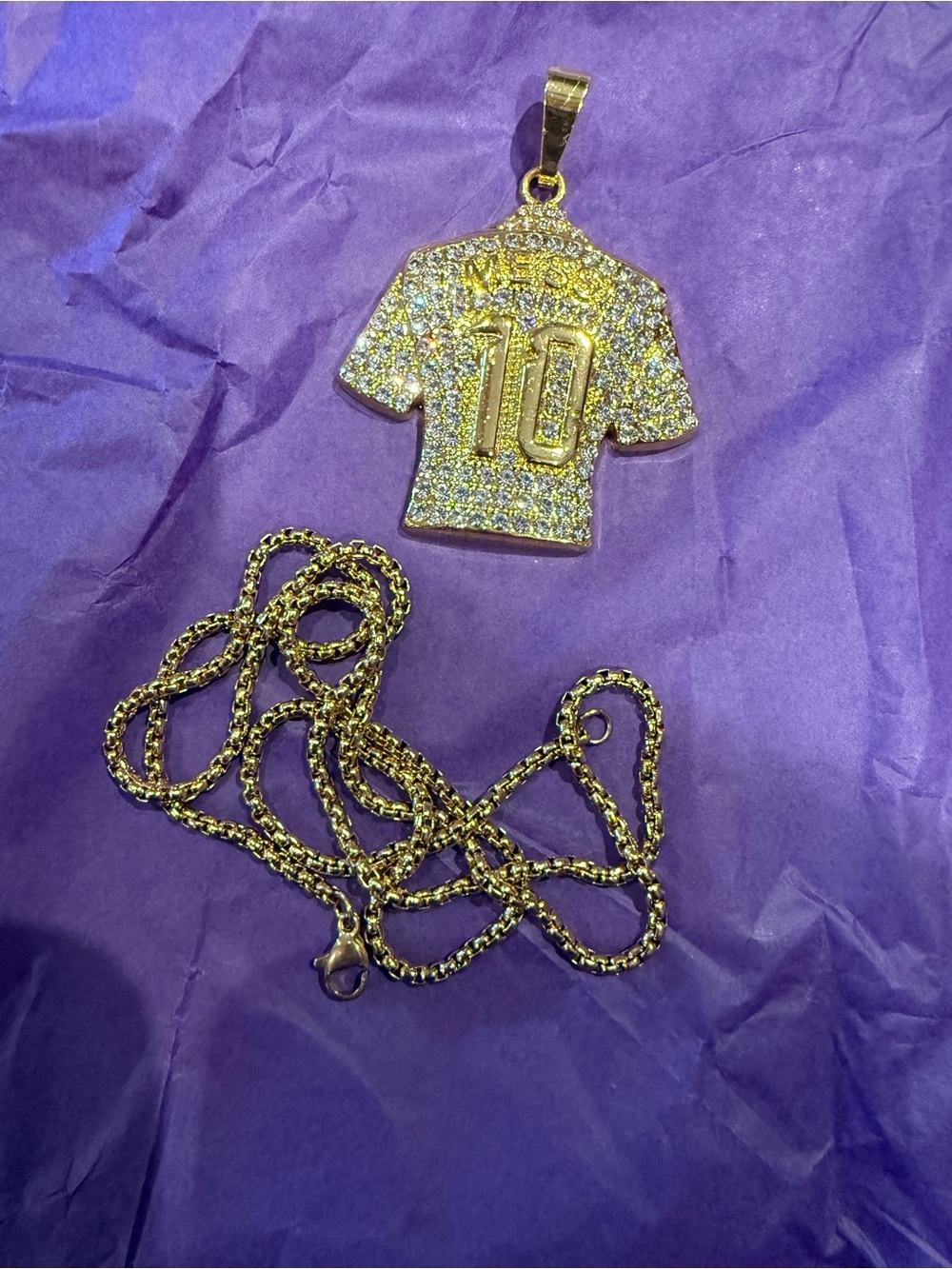 Gold-Tone Messi Jersey Pendant Necklace - Sparkling Number 10